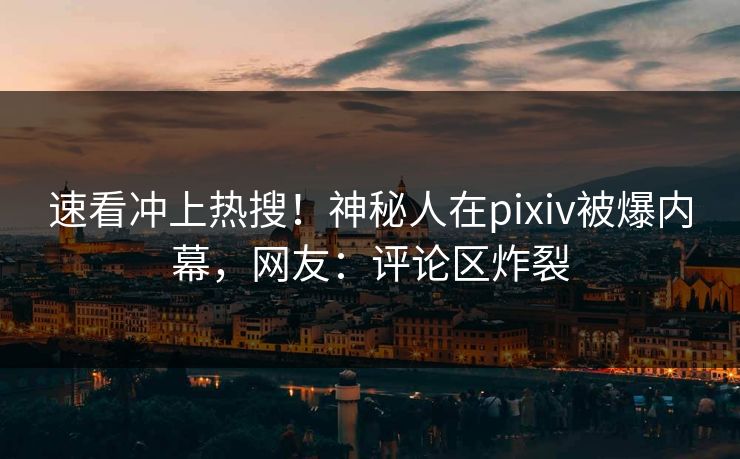 速看冲上热搜！神秘人在pixiv被爆内幕，网友：评论区炸裂