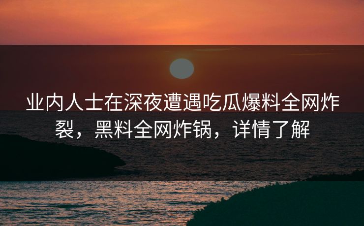 业内人士在深夜遭遇吃瓜爆料全网炸裂，黑料全网炸锅，详情了解